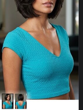 Teal V-Neck fitted Crop Top